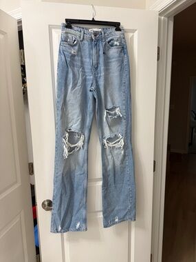 Zara Light Blue High Rise Distressed Jeans